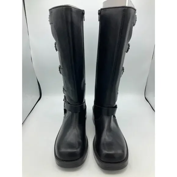 Wild Fable Womens Black Faux Leather Rebel Tall Moto Buckle Boots Size 8.5 - Picture 3 of 5